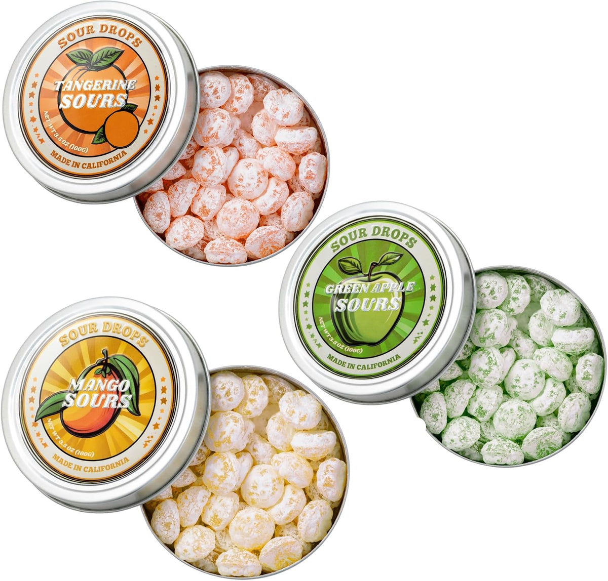 Sour Drops - Small Batch Fruit Sours - Tangerine, Watermelon, Blue Raspberry - No Artificial Dyes, Vegan & Gluten Free - 3 Gift Tins (100g Each) - Image 14