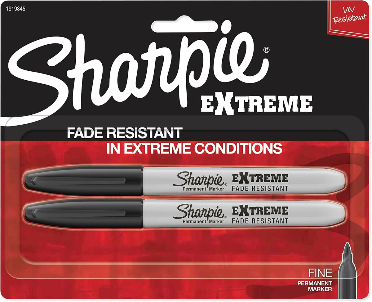 Sharpie Extreme Black markers showing fine point tip detail