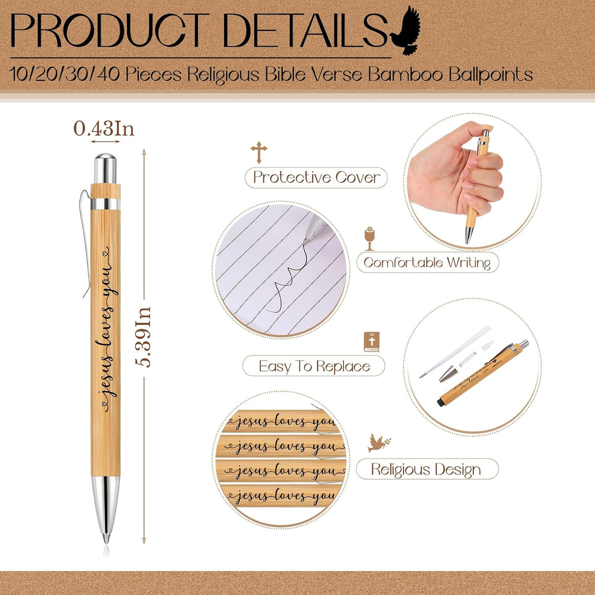 Tenceur retractable bamboo pen and wooden keychain