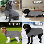 Side profile of a large breed dog wearing the extra large grey knitwear.