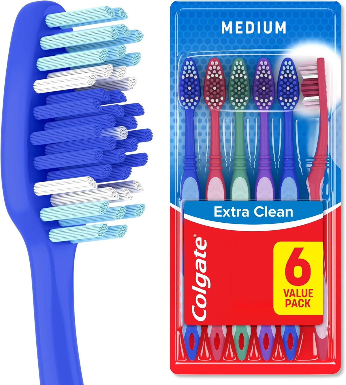 Colgate Extra Clean Medium Toothbrushes, 6 Pack - Image 1
