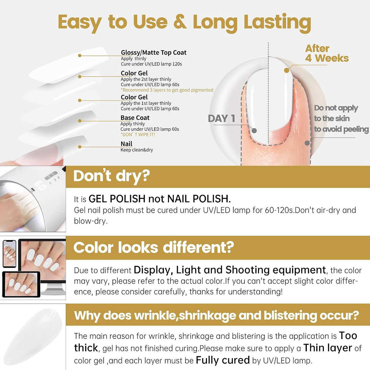 YTD Likomey Pure White Gel Nail Polish,15ml Crisp White UV Color Varnish,0.5 Fl Oz CS001 - Image 10