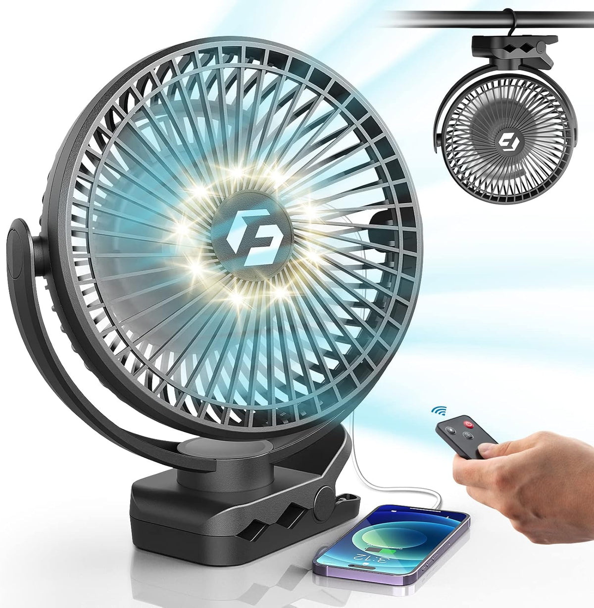 Korbot 8-inch clip on fan front view