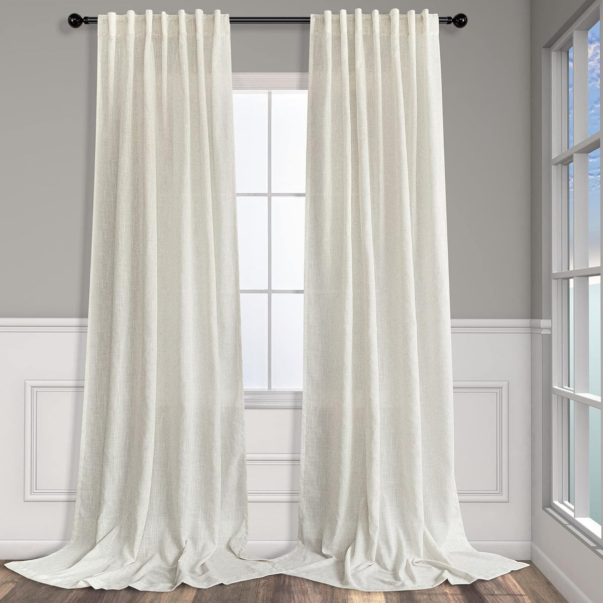 Pitalk 102 inch linen sheer curtains front view