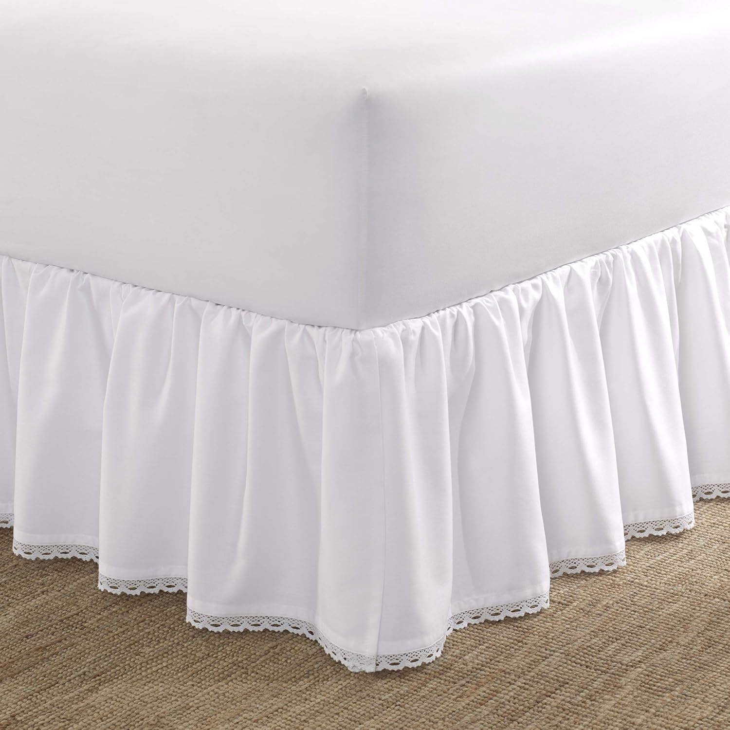 Laura Ashley white crochet ruffled twin bedskirt front view