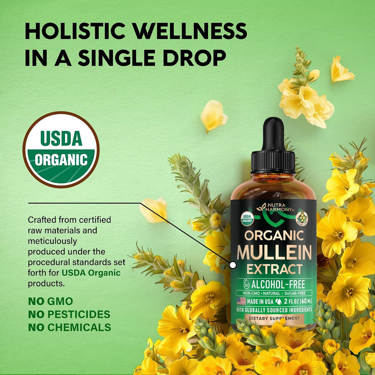 Nutraharmony respiratory health liquid supplement ingredients display