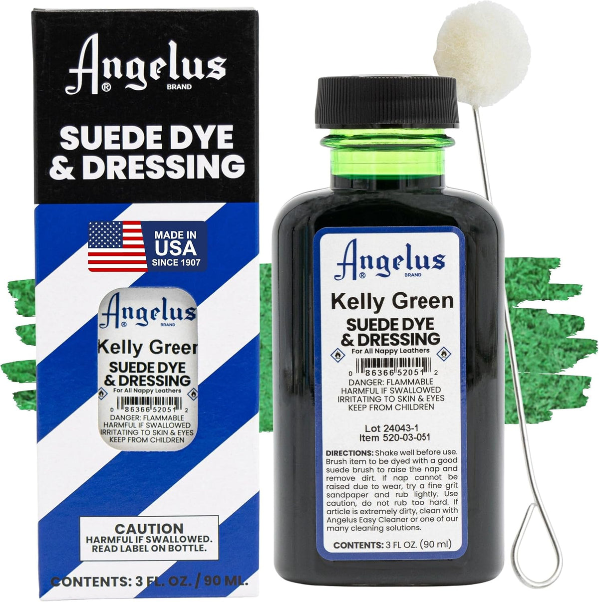 Angelus brown dye bottle side profile with applicator