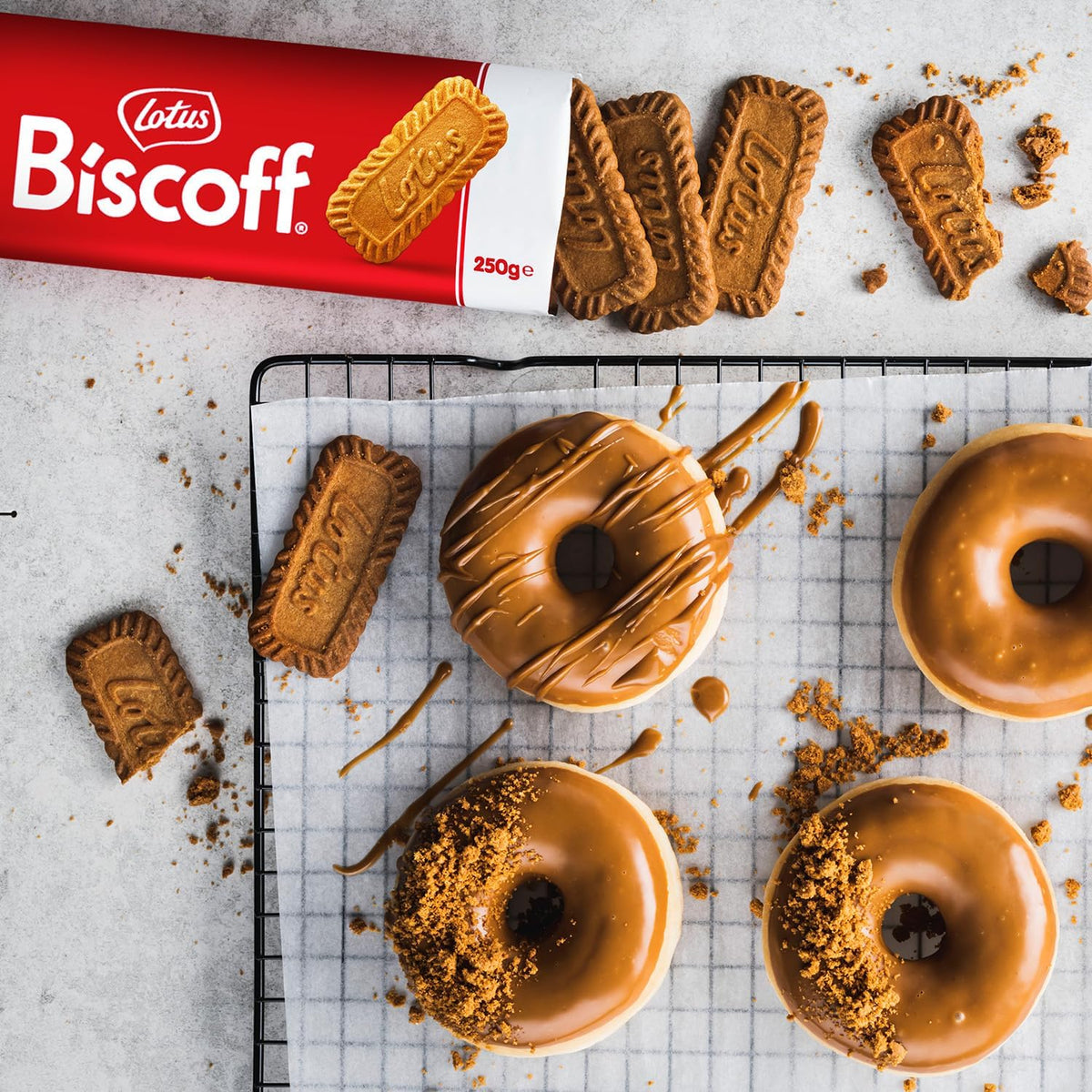 Biscoff Lotus 125g package stacked with other items