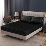Homiest black satin fitted sheet twin size front view luxury bedding