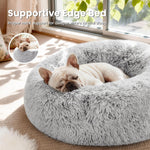 Love's Cabin grey pet bed made of soft faux fur