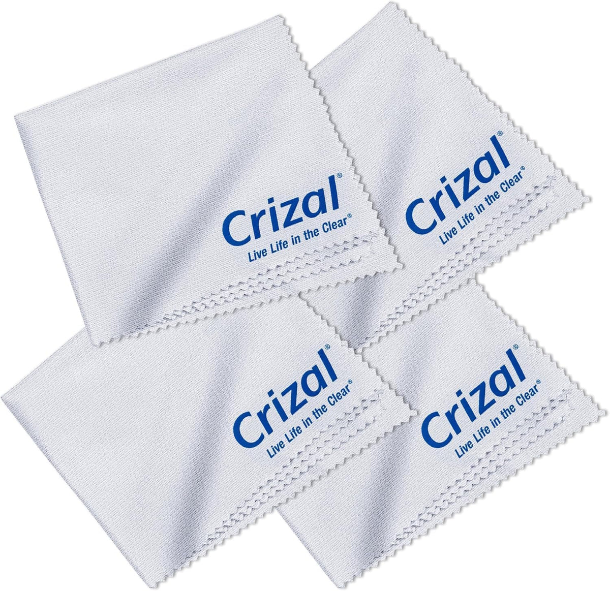 Crizal Eyeglass Cleaning Cloths 4 Pack front view showing blue logo packaging