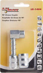 Lumax 90 degree grease adapter showing spring loaded locking sleeve mechanism.