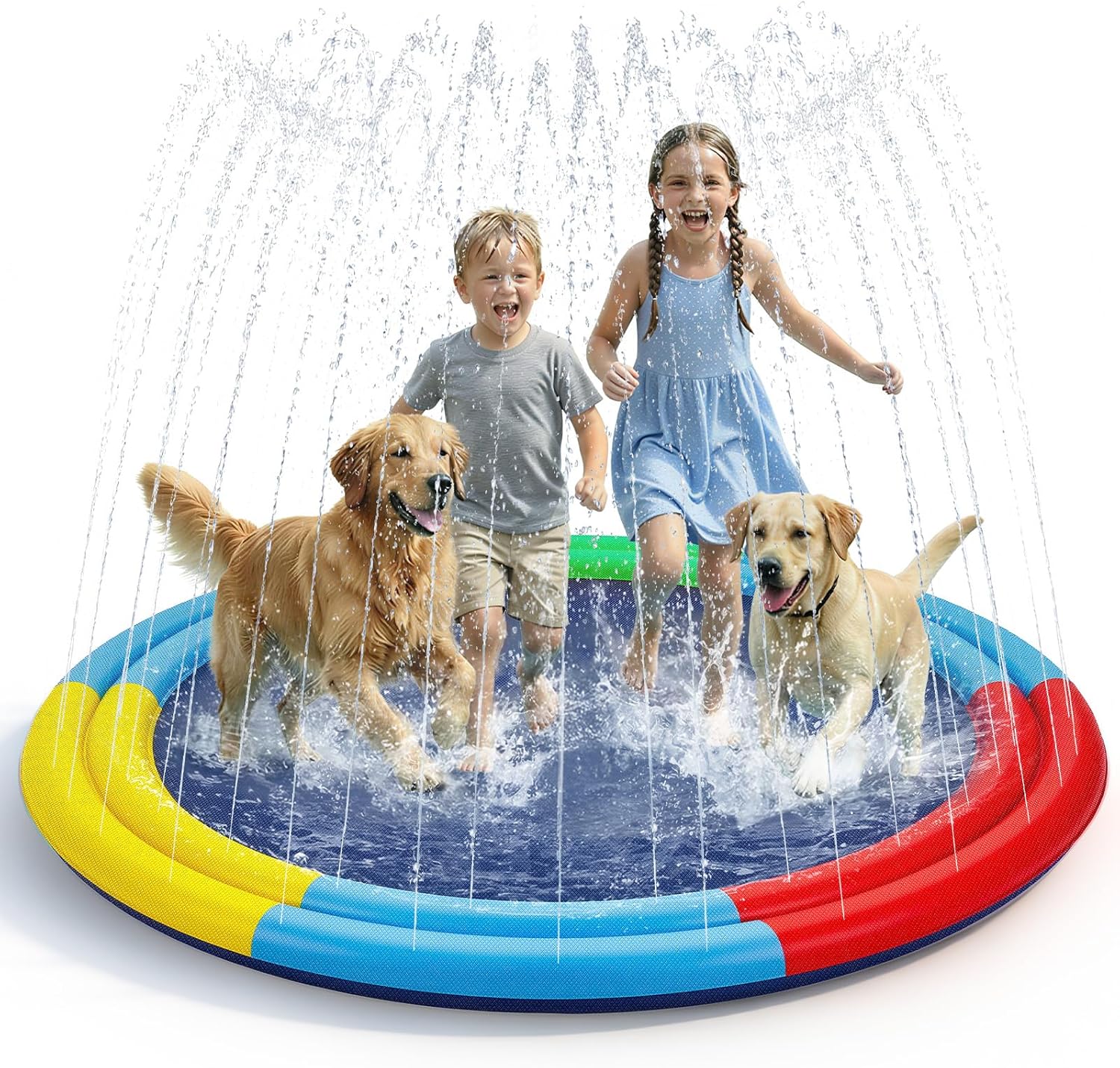 Hurdaos extra large non slip splash pad front view outdoor summer water toy for kids and dogs