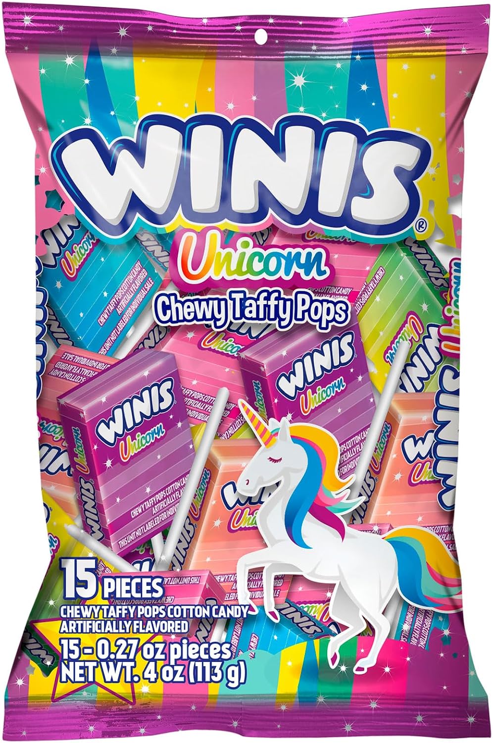 Winis Unicorn Cotton Candy Flavor Swirl Sticks for Birthday Parties