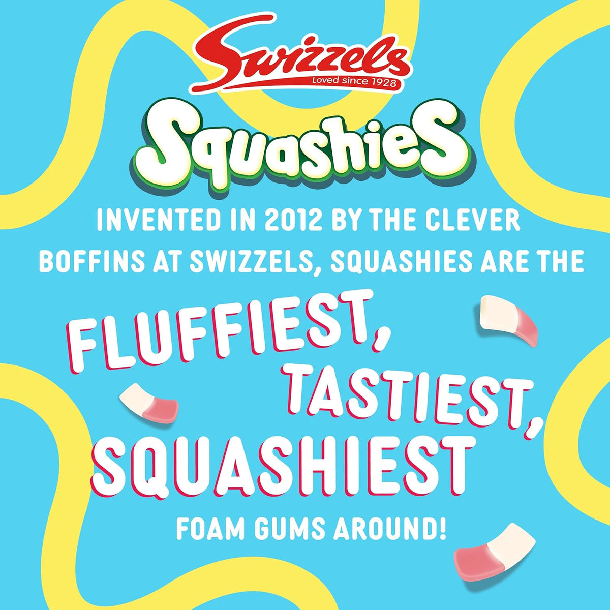 Close up view of the unique squishy drumstick shaped foam candy texture