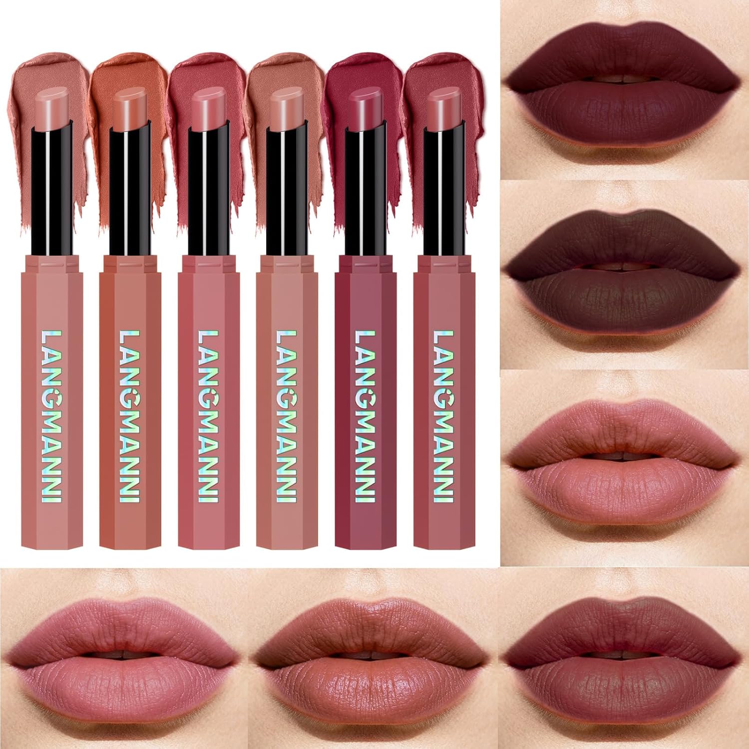 BestLand velvet matte lipstick set front view showing six shades