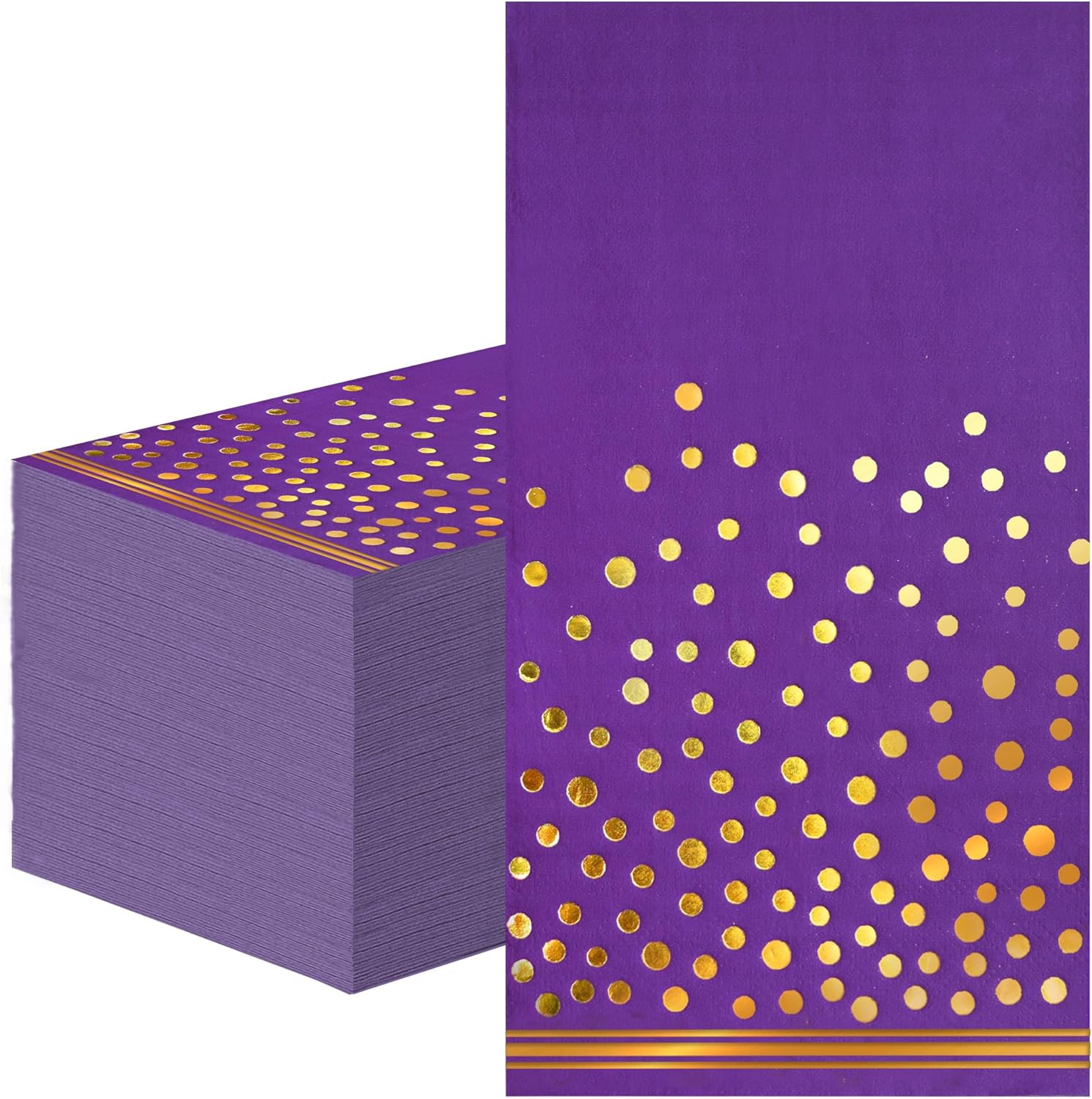 Joy Akkess Purple Gold Dot Napkins front view for party supplies.