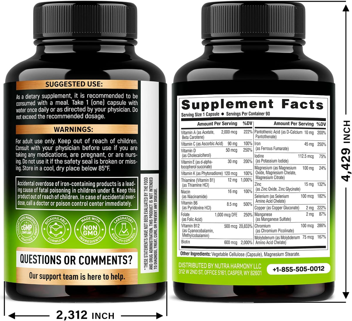 NutraHarmony bariatric multivitamin capsules daily health support bottle layout