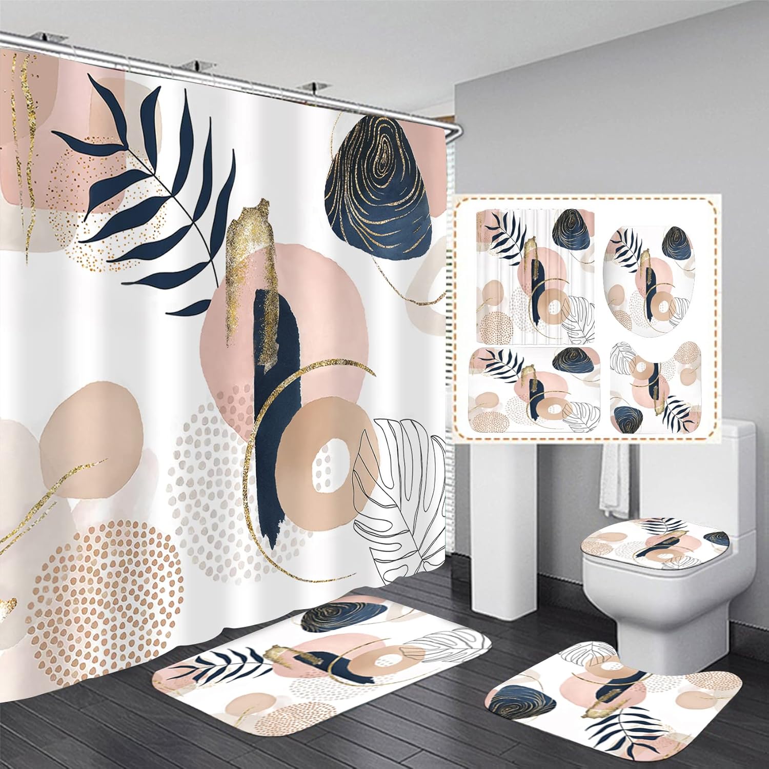 Fzdhhy 4 piece boho abstract shower curtain set front view