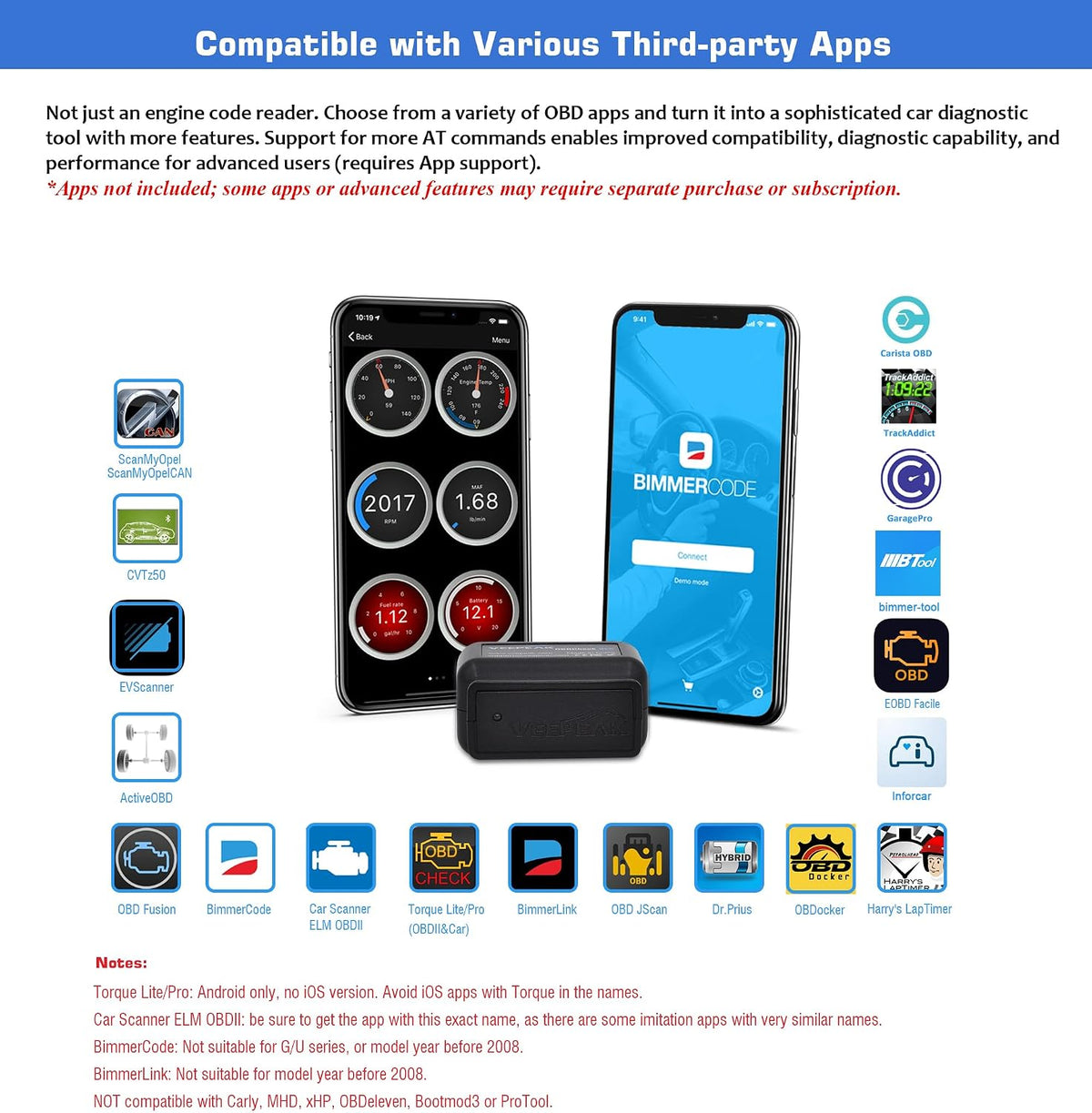Veepeak Bluetooth diagnostic tool side profile