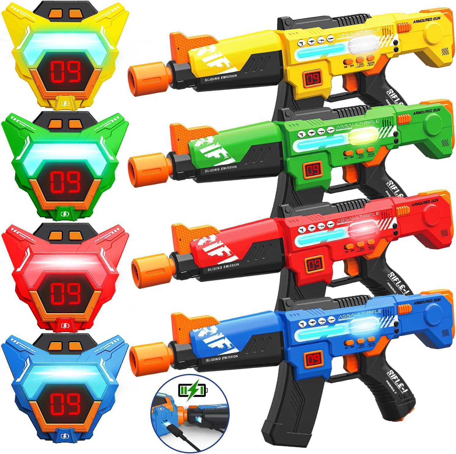 Inodoo rechargeable laser tag guns set of 4 with LED vests