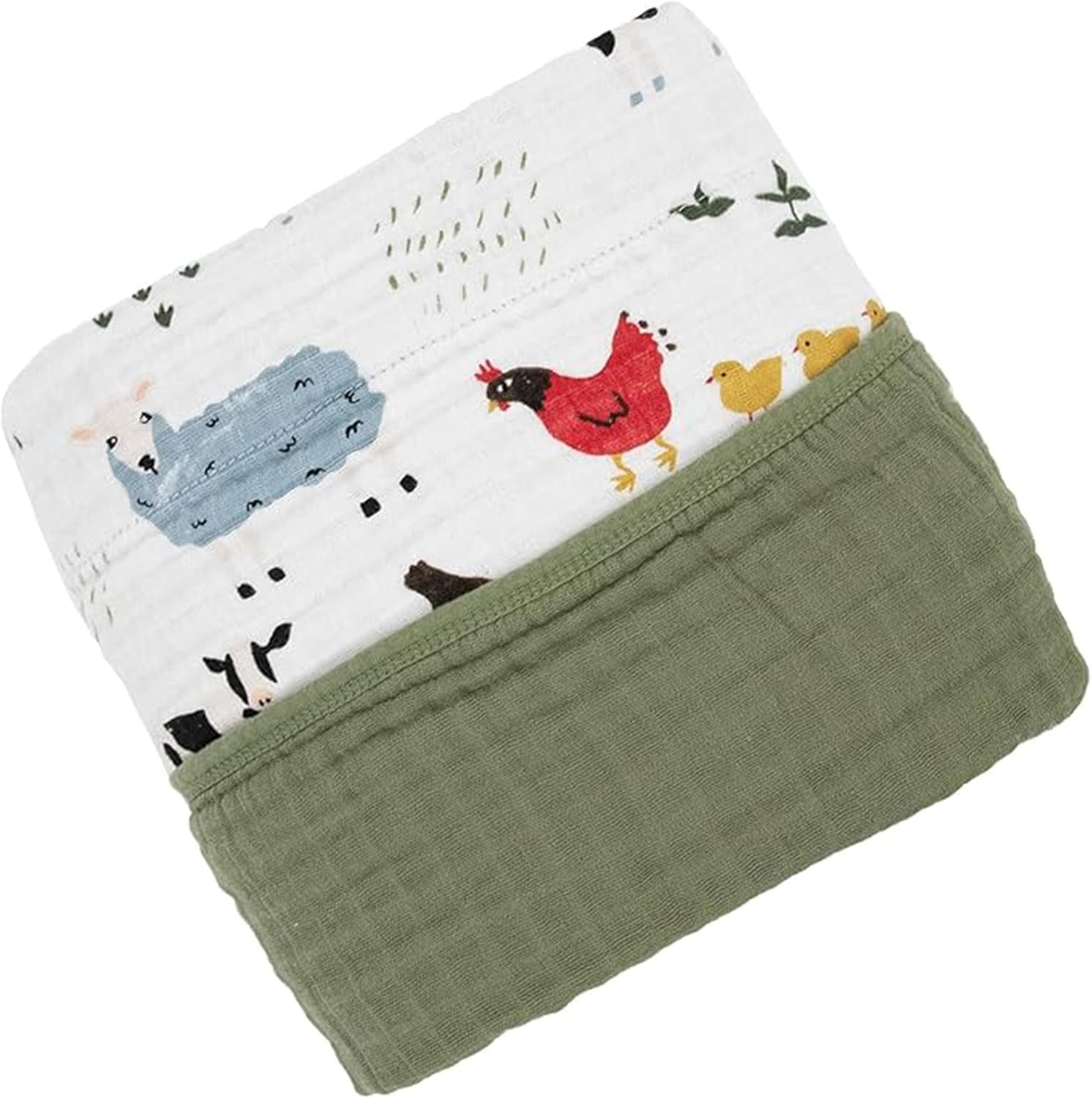Red Rover Kids Cotton Muslin Quilt front view showing the playful family farm animal print.
