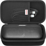 BOVKE hard travel speaker case front view showing black textured shell.