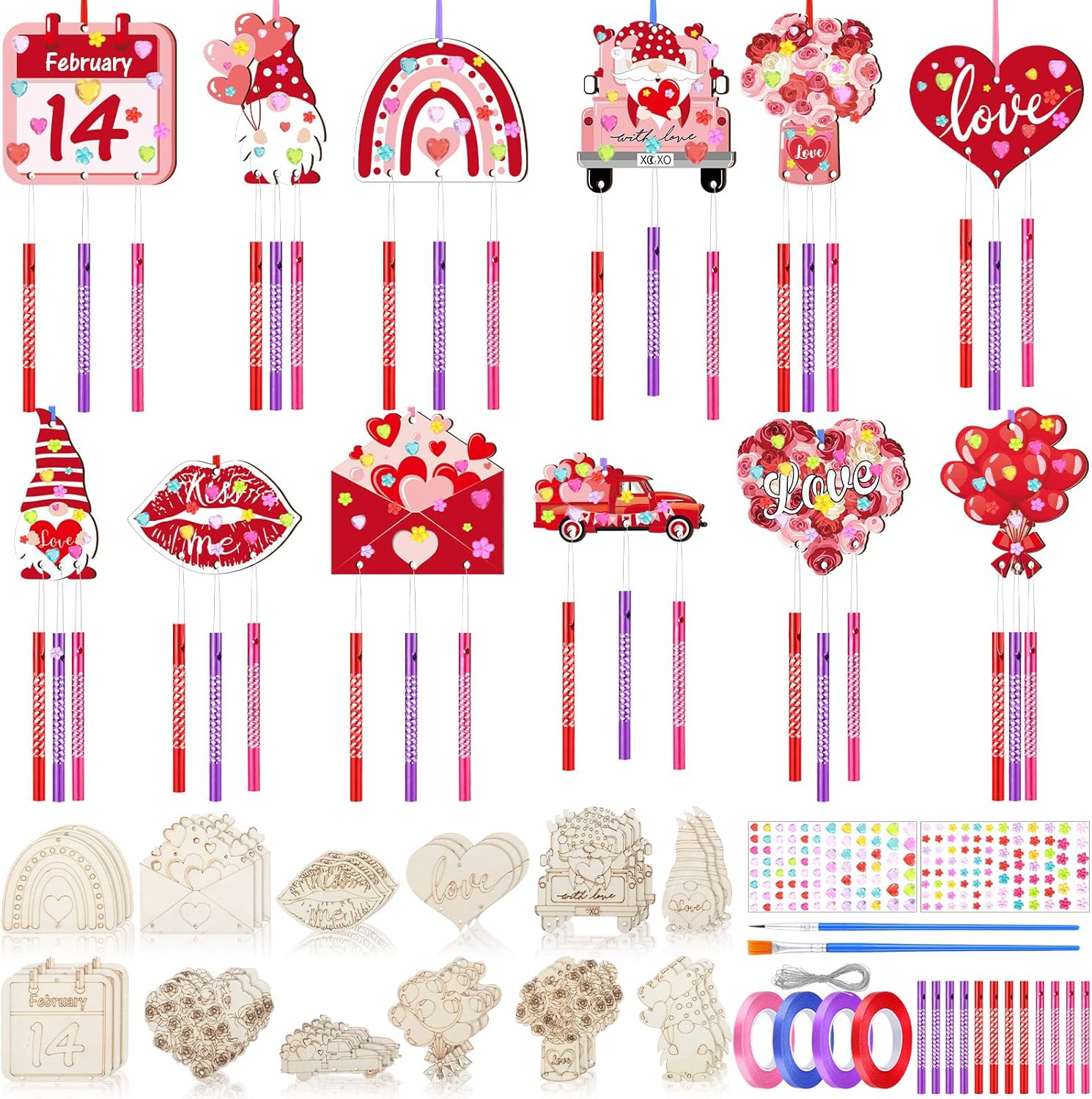 MiniInflat 24 Pack Valentine DIY wind chime craft kit set