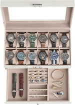 SONGMICS Watch Box, 8-Slot Watch Case Organizer with Large Glass Lid, 2 Layers, Removable Pillows, Metal Lock, Gift for Loved Ones, Black Synthetic Leather, Greenish Gray Lining UJWB080G01 - Image 12