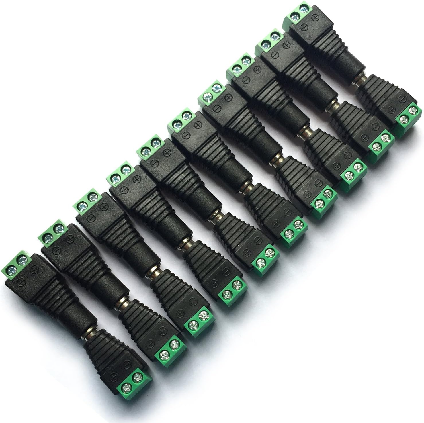 DAYKIT 10 Pairs 12 Volt DC Power Jack Plug Adapter front view showcasing male and female connectors