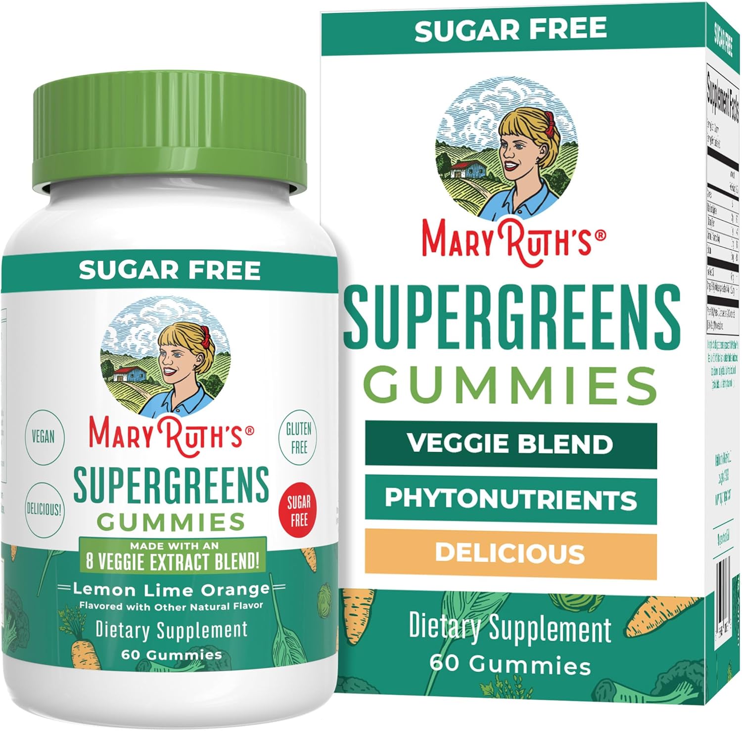 MaryRuth Organics Super Greens Gummies 60 Count front bottle view for daily health
