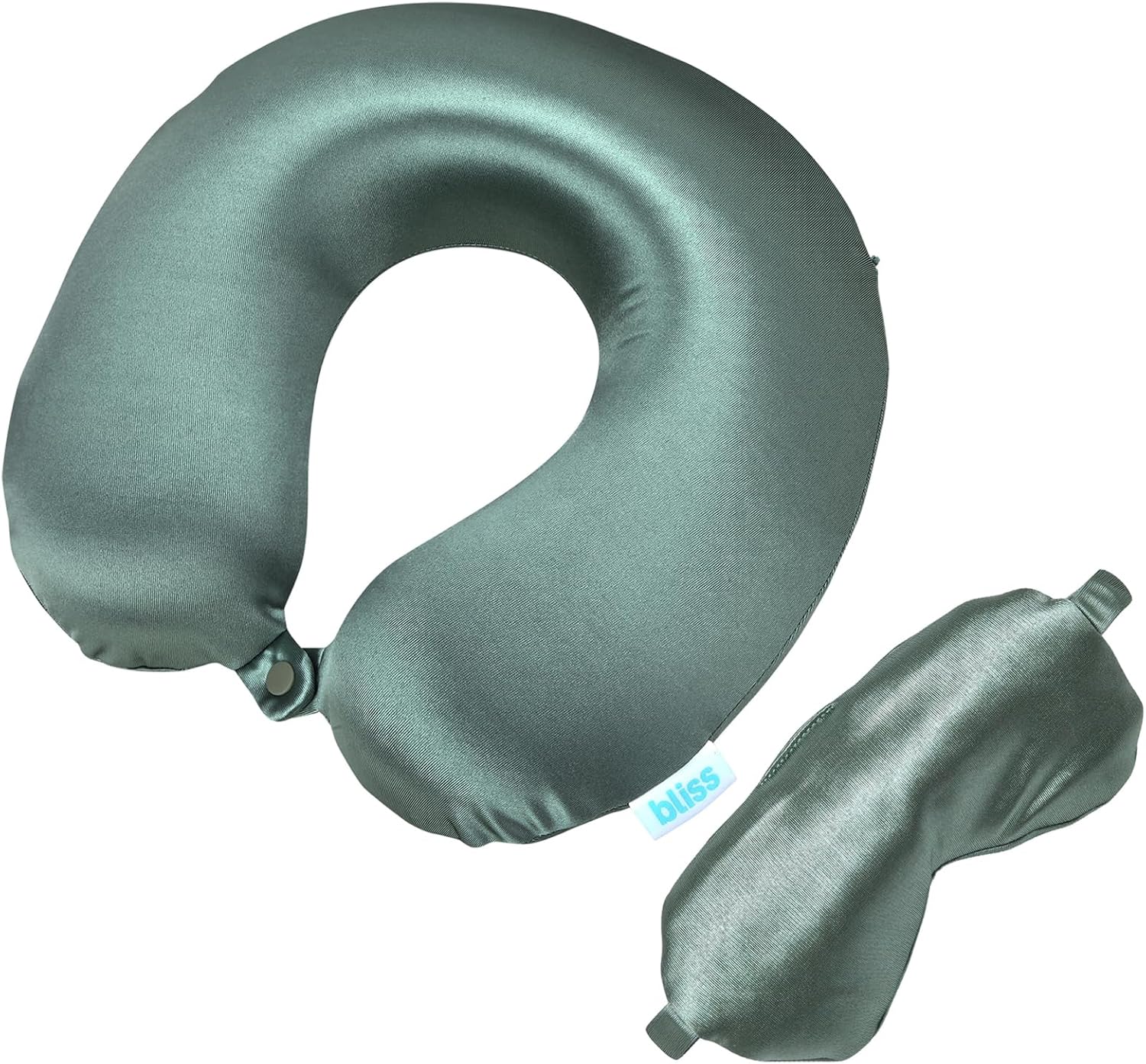 Bliss Neck Pillow Set front view showcasing the Spiral Sage U-shaped memory foam cushion.