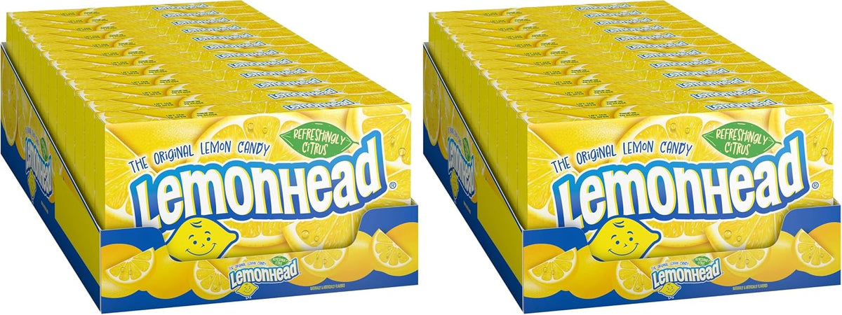 Authentic Lemonhead candy boxes arranged for display