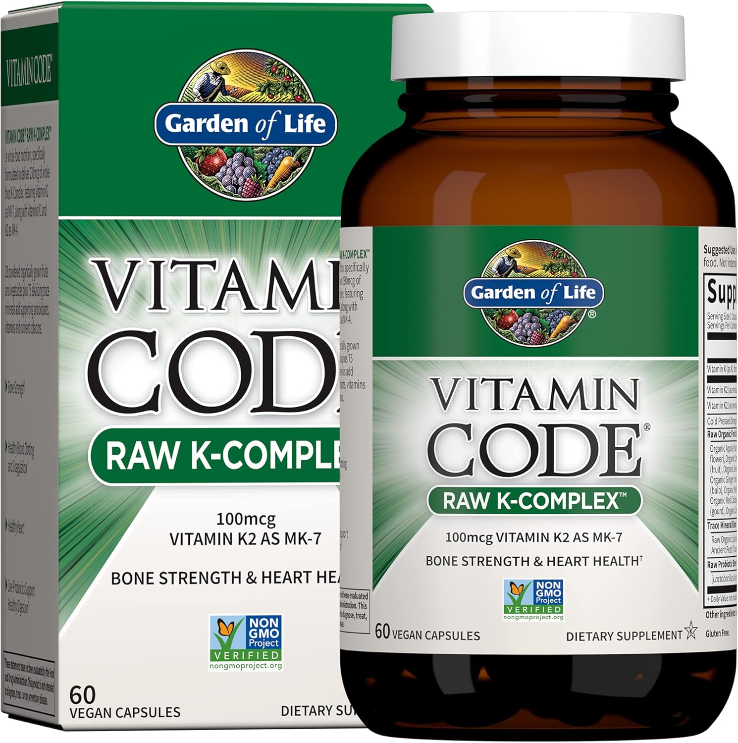 Garden Of Life Vitamin Code K Complex front view of premium dietary supplement bottle for bone strength