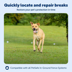 Underground wire break detector kit components including grounding stakes and wire nuts