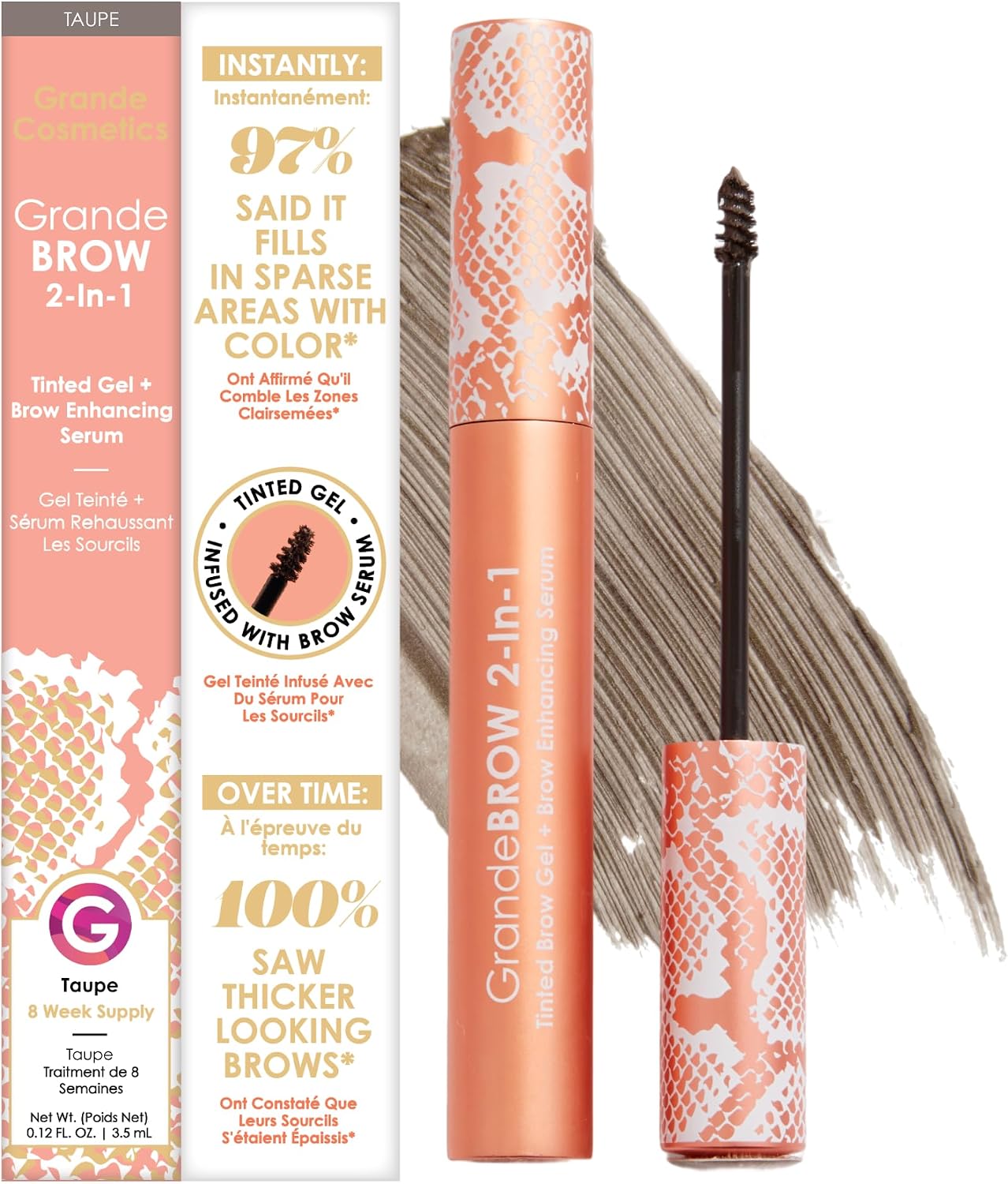 Grande Cosmetics GrandeBROW 2-in-1 Tinted Brow Gel front view packaging