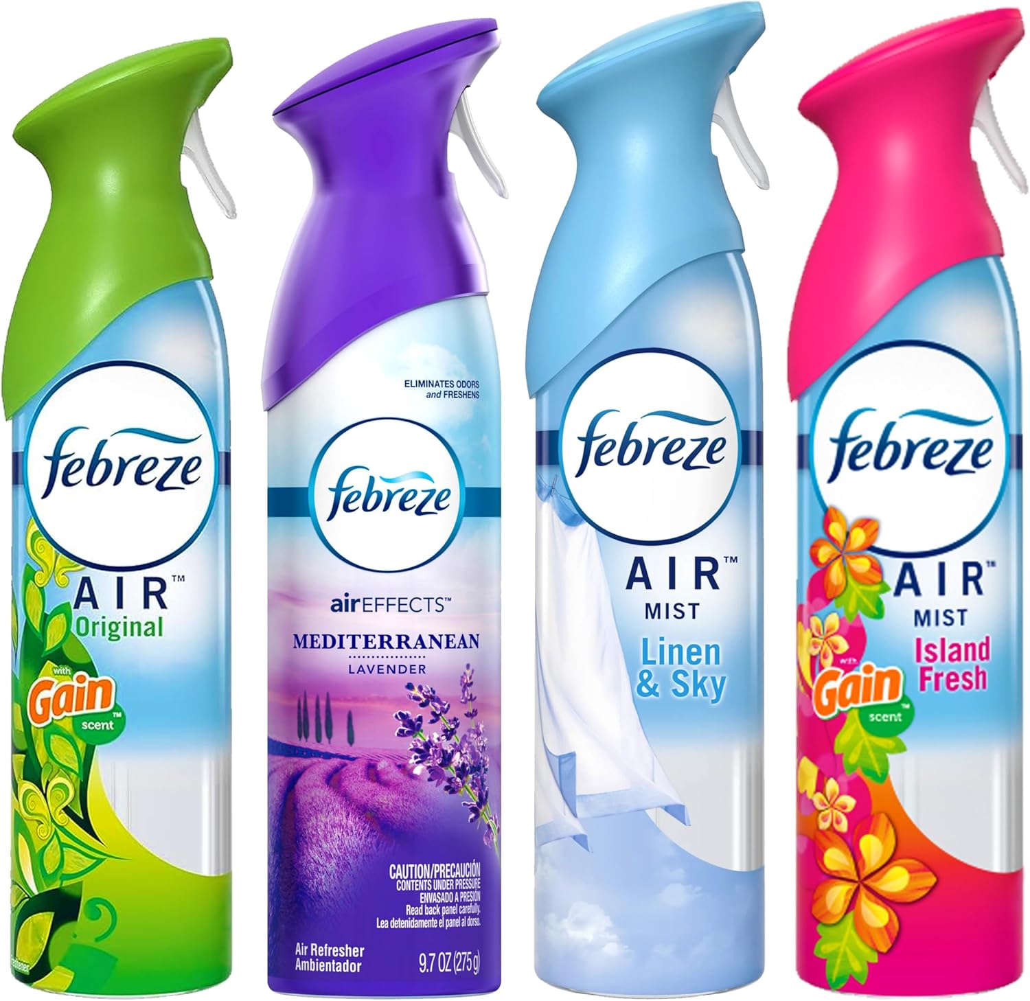 Febreze Air Freshener Odor Eliminator Spray front view 4 pack assorted scents