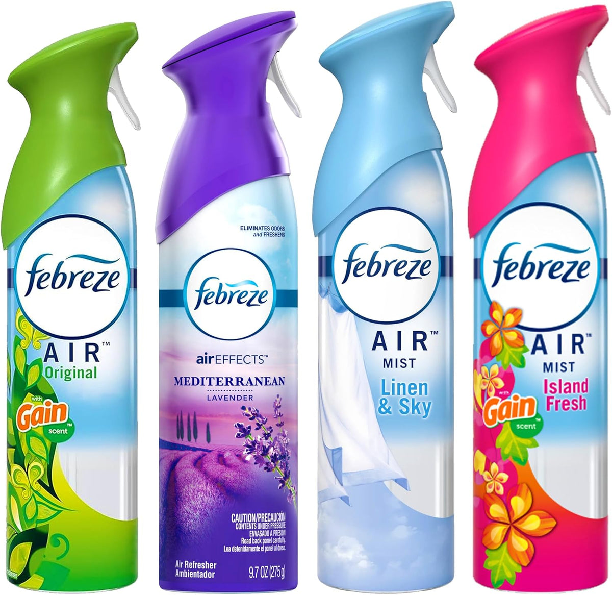 Febreze Air Freshener Odor Eliminator Spray front view 4 pack assorted scents