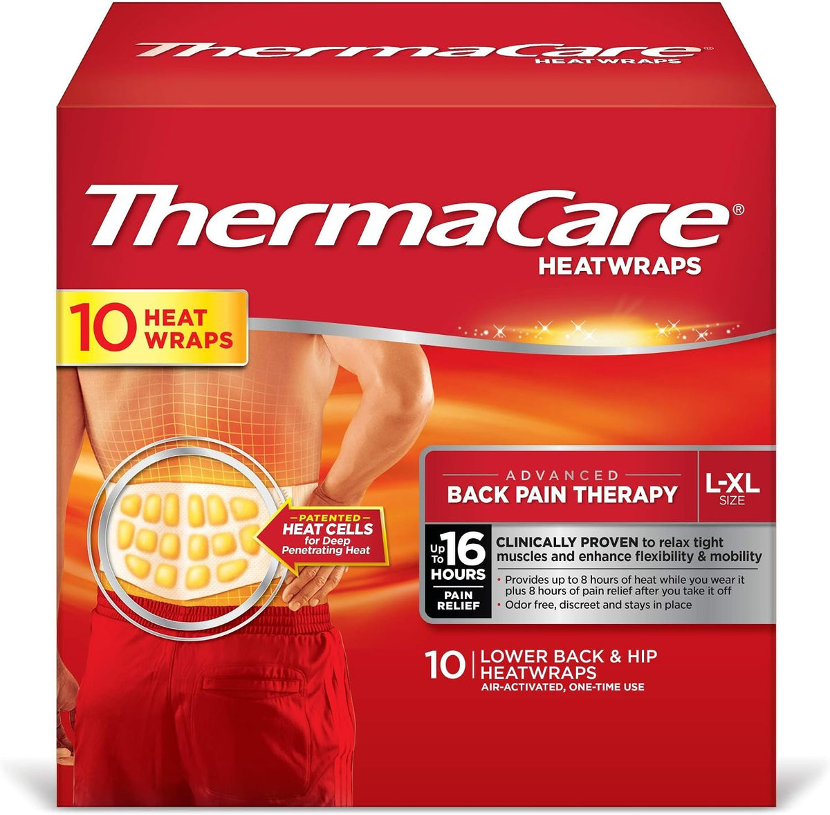 ThermaCare neck and back heat wraps front view packaging