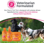 Zesty Paws plant based flea and tick protection trio for itch relief and pest prevention.