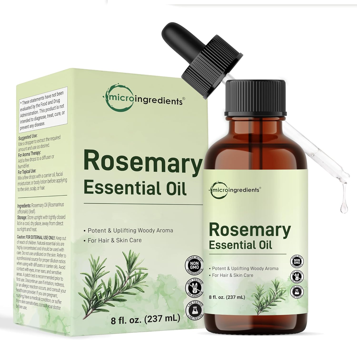 Micro Ingredients Rosemary Essential Oil front view bottle