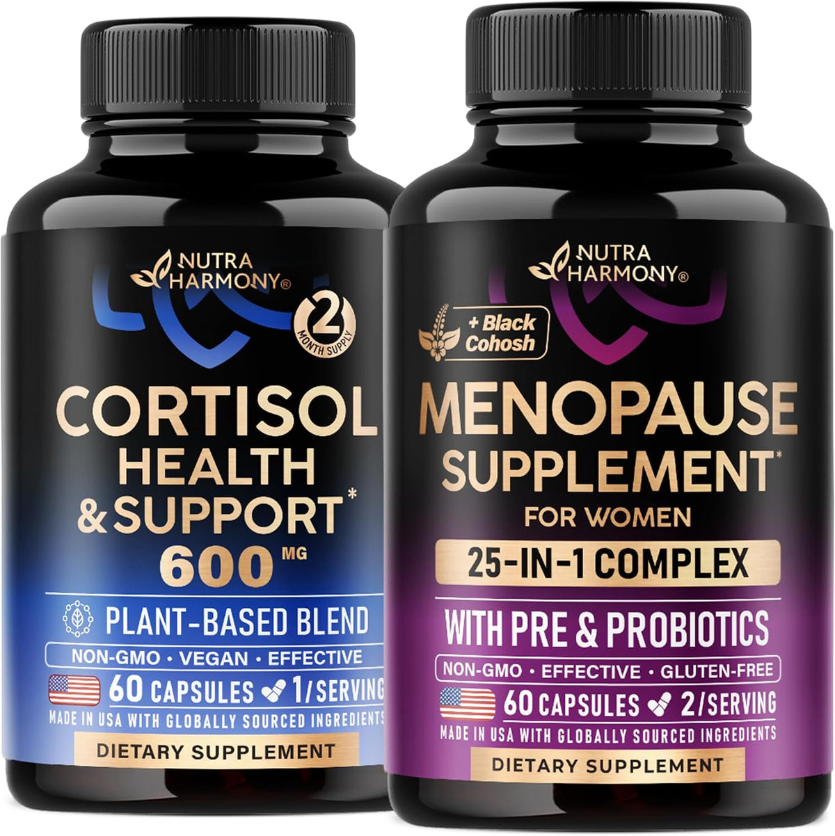 Nutraharmony Cortisol and Menopause Support Supplement front view bottle authentic USA import