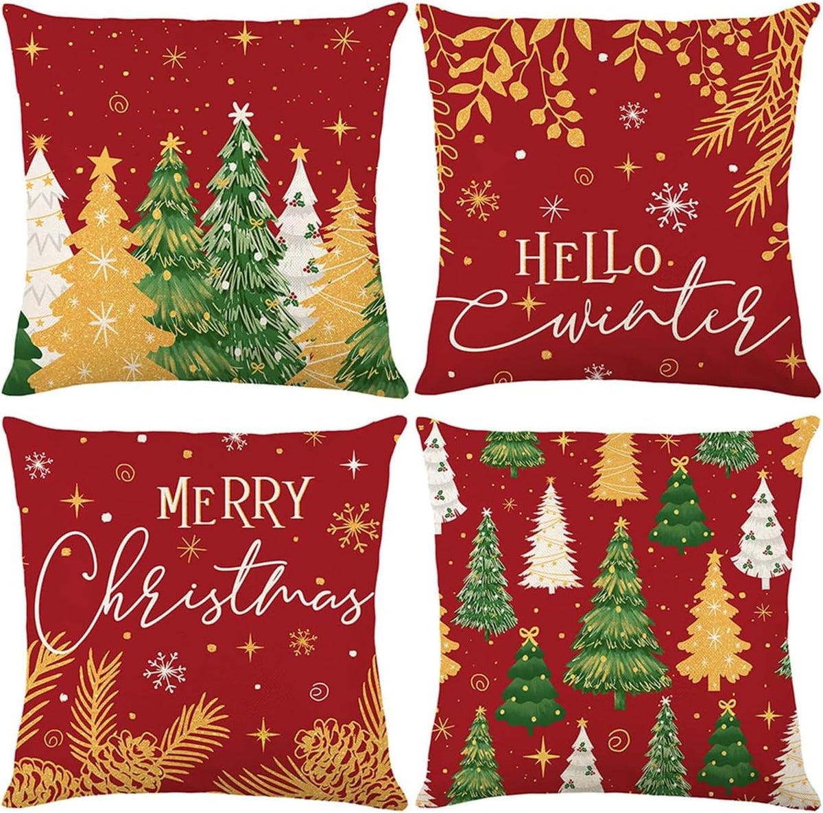 ONFAON Christmas Decorations - Christmas Pillow Covers 18x18 Set of 4, Holiday Christmas Decor Home Sofa Couch Cushion Indoor Decorations - Image 15