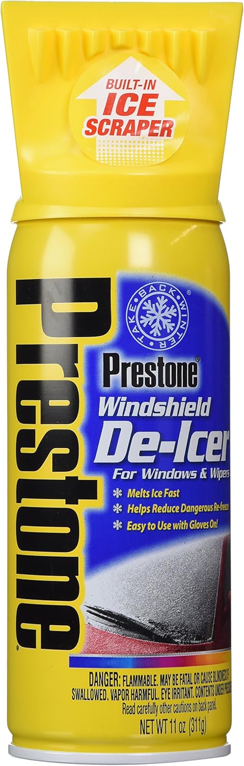 Prestone Windshield De Icer eleven ounce aerosol spray front view