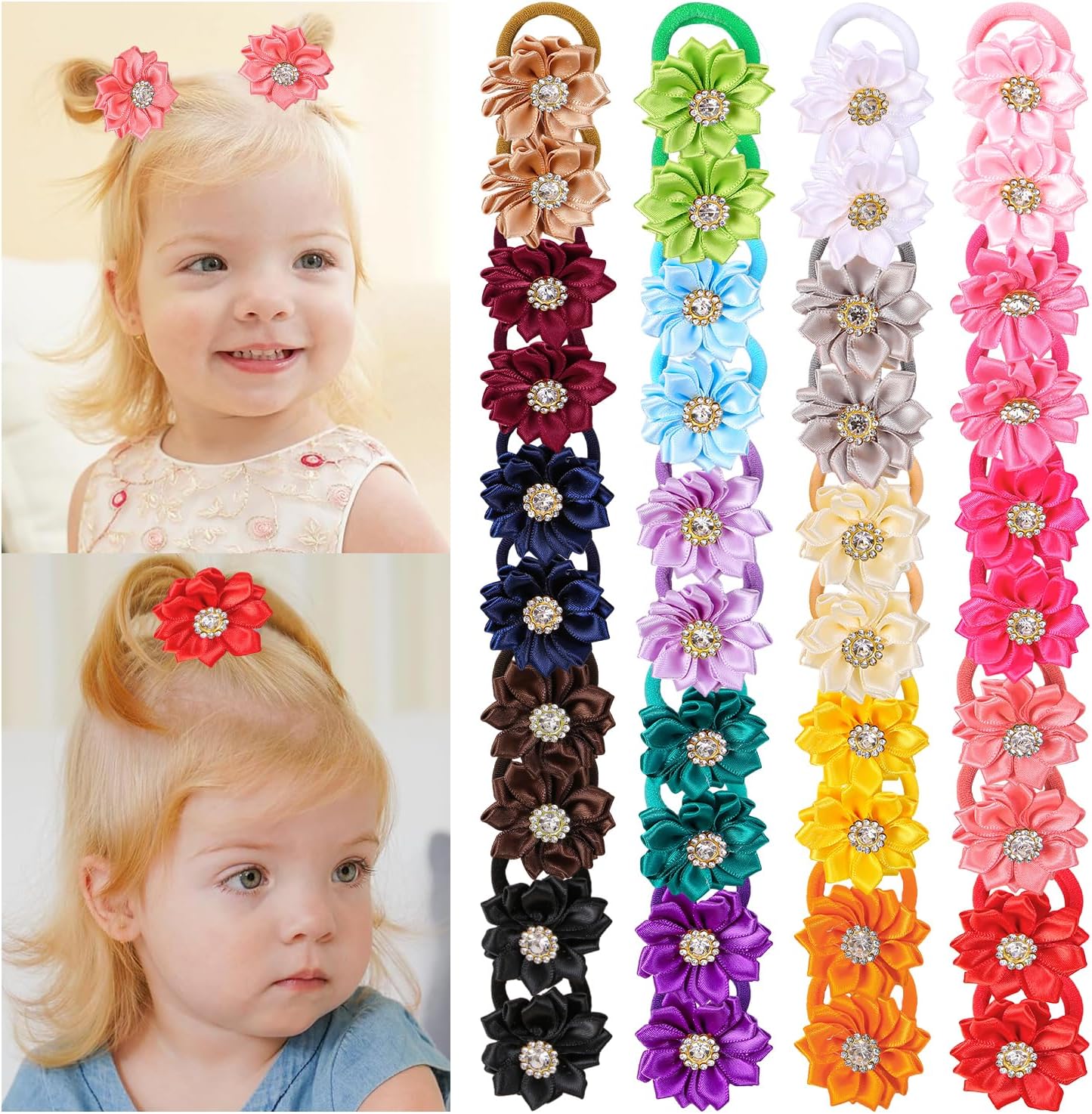 BBGifts flower mini hair ties front view showcasing multicolor chiffon floral assortment.