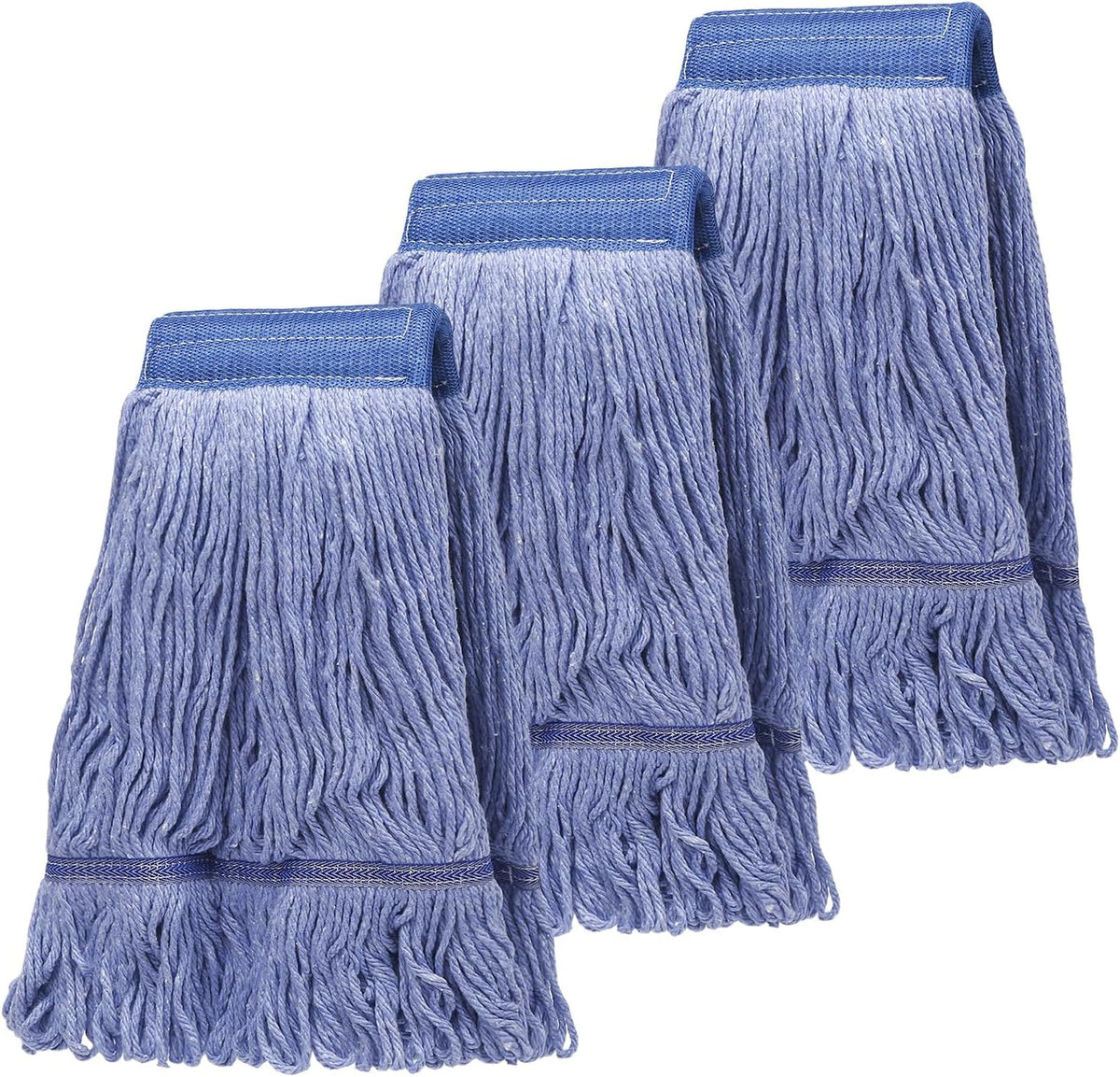 KCarpoly commercial replacement mop head front view showcasing blue looped end cotton blend fibers for industrial cleaning.