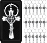 Junkin Saint Benedict Crucifix Keychain front view showing detailed metal cross.