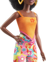 Barbie Fashionistas Doll #198, Petite with Curly Black Hair, Retro Floral Clothes & Accessories Including Platform Sandals & Earrings - Image 4