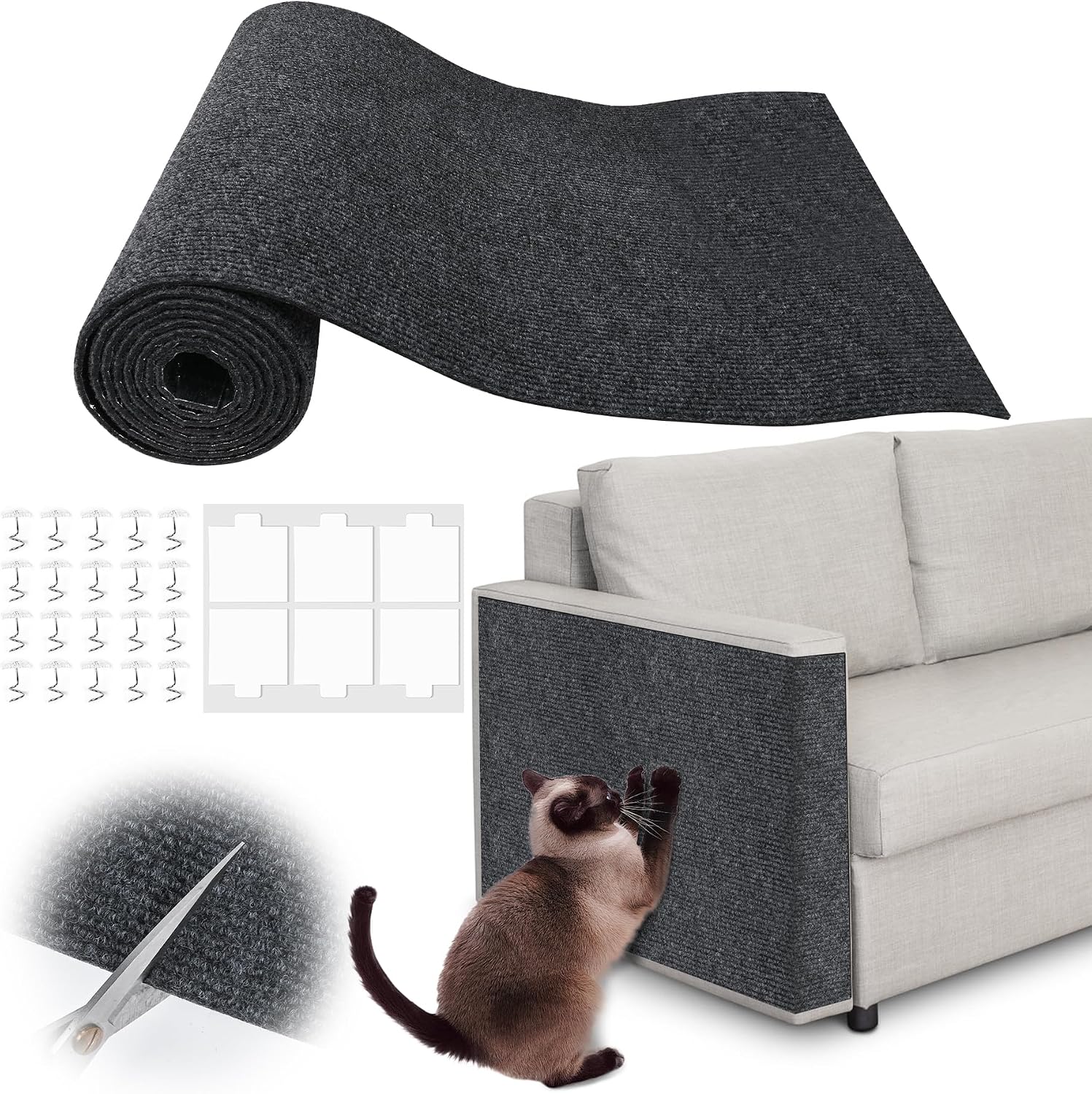 Inchoco Cat Claws Couch Protector in dark gray front view showing thick 3D grooved felt texture.