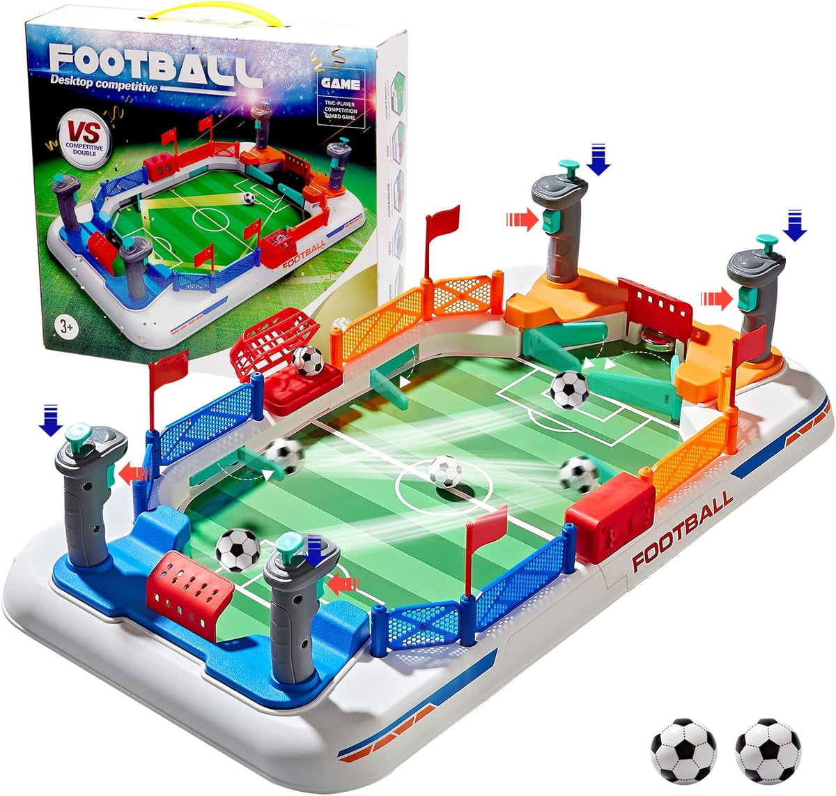 Couomoxa soccer board game front view showing the tabletop foosball layout